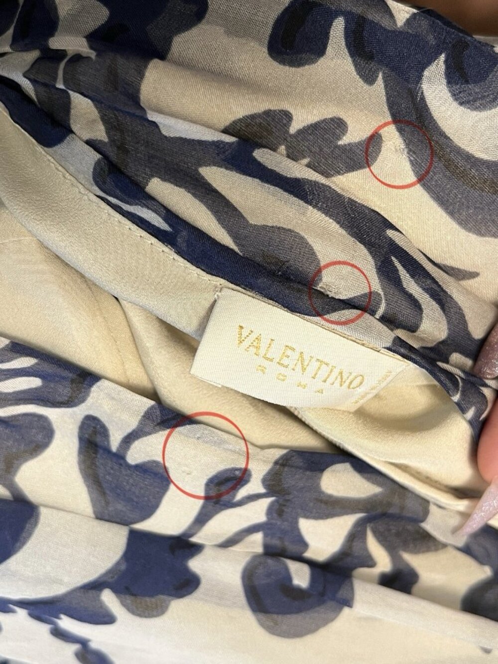 Valentino Roma Vintage Silk Faux Wrap Dress Size 4 Beige and Blue - Picture 6 of 10